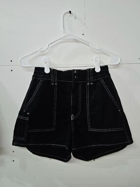 BDG Black High-Waist Utility Shorts with White Stitching